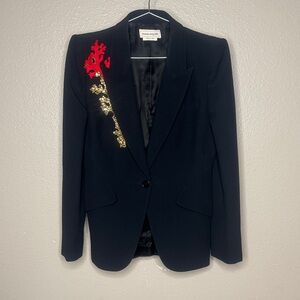 Alexander McQueen Navy Blue Blazer with Red and Gold Accents Women’s Size 42